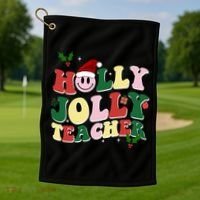 Holly Jolly Teacher Cute Christmas Gift Golf Towel thumb 1