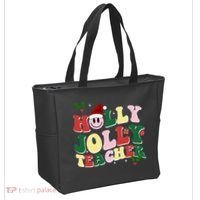 Holly Jolly Teacher Cute Christmas Gift Tote Bag thumb 2