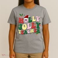 Holly Jolly Teacher Cute Christmas Gift T-Shirt thumb 4
