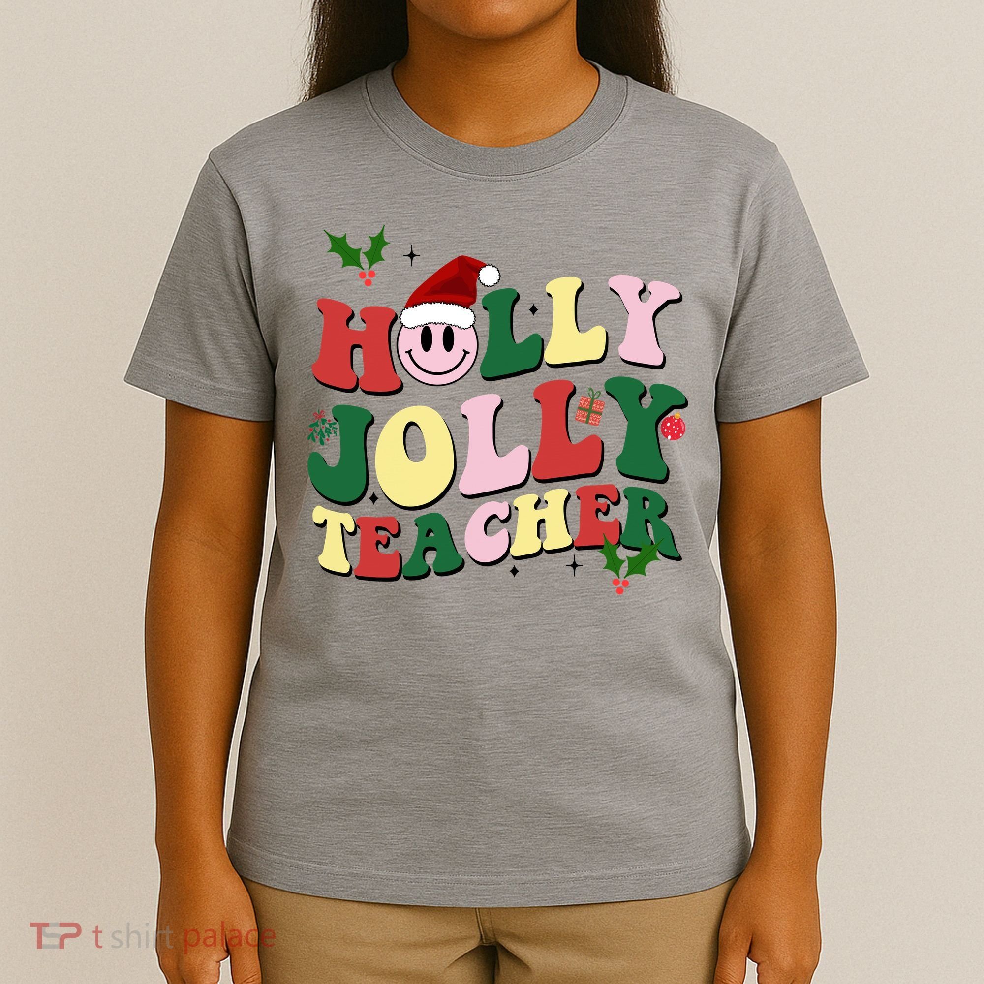 Holly Jolly Teacher Cute Christmas Gift T-Shirt