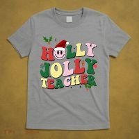 Holly Jolly Teacher Cute Christmas Gift T-Shirt thumb 5