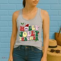 Holly Jolly Teacher Cute Christmas Gift Women's Tank Top thumb 2