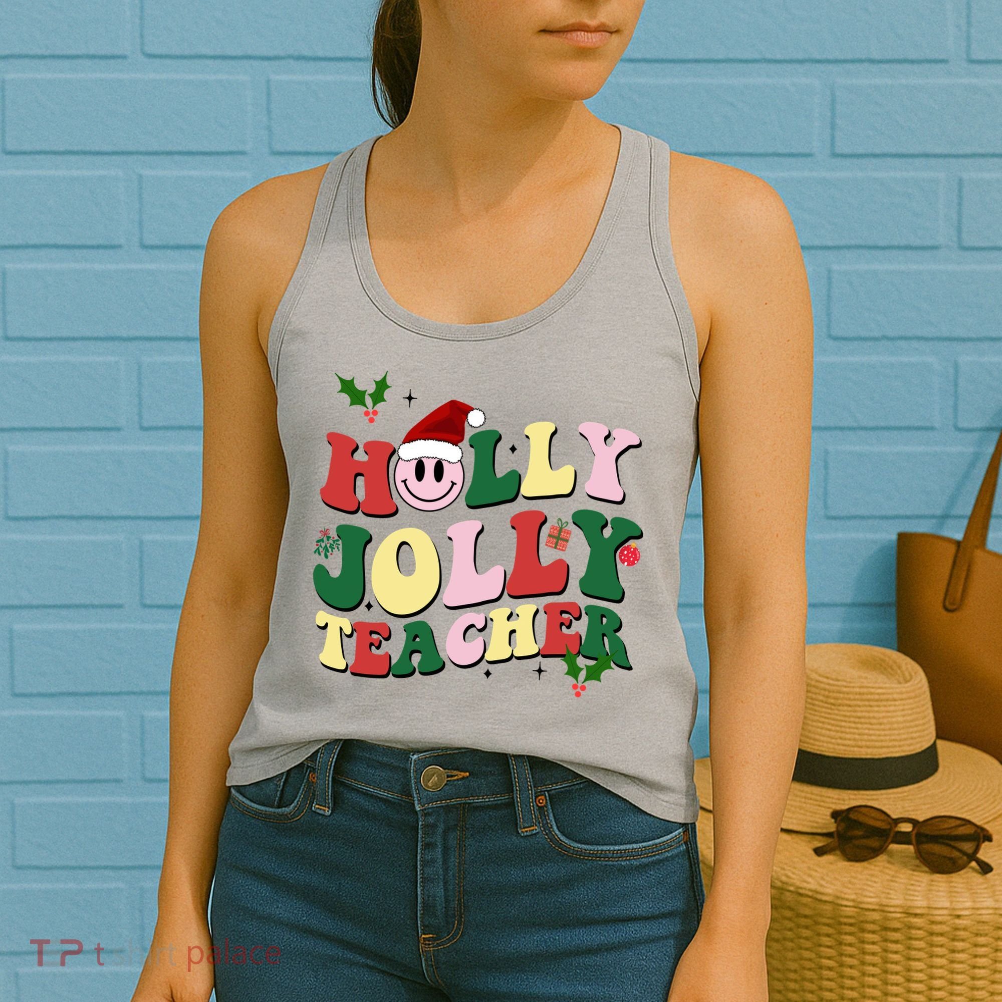 Holly Jolly Teacher Cute Christmas Gift Women's Tank Top