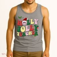 Holly Jolly Teacher Cute Christmas Gift Tank Top thumb 3