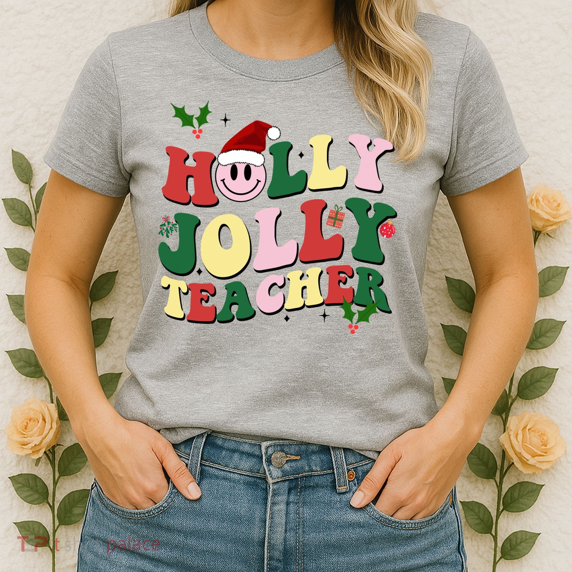 Holly Jolly Teacher Cute Christmas Gift Women's T-Shirt
