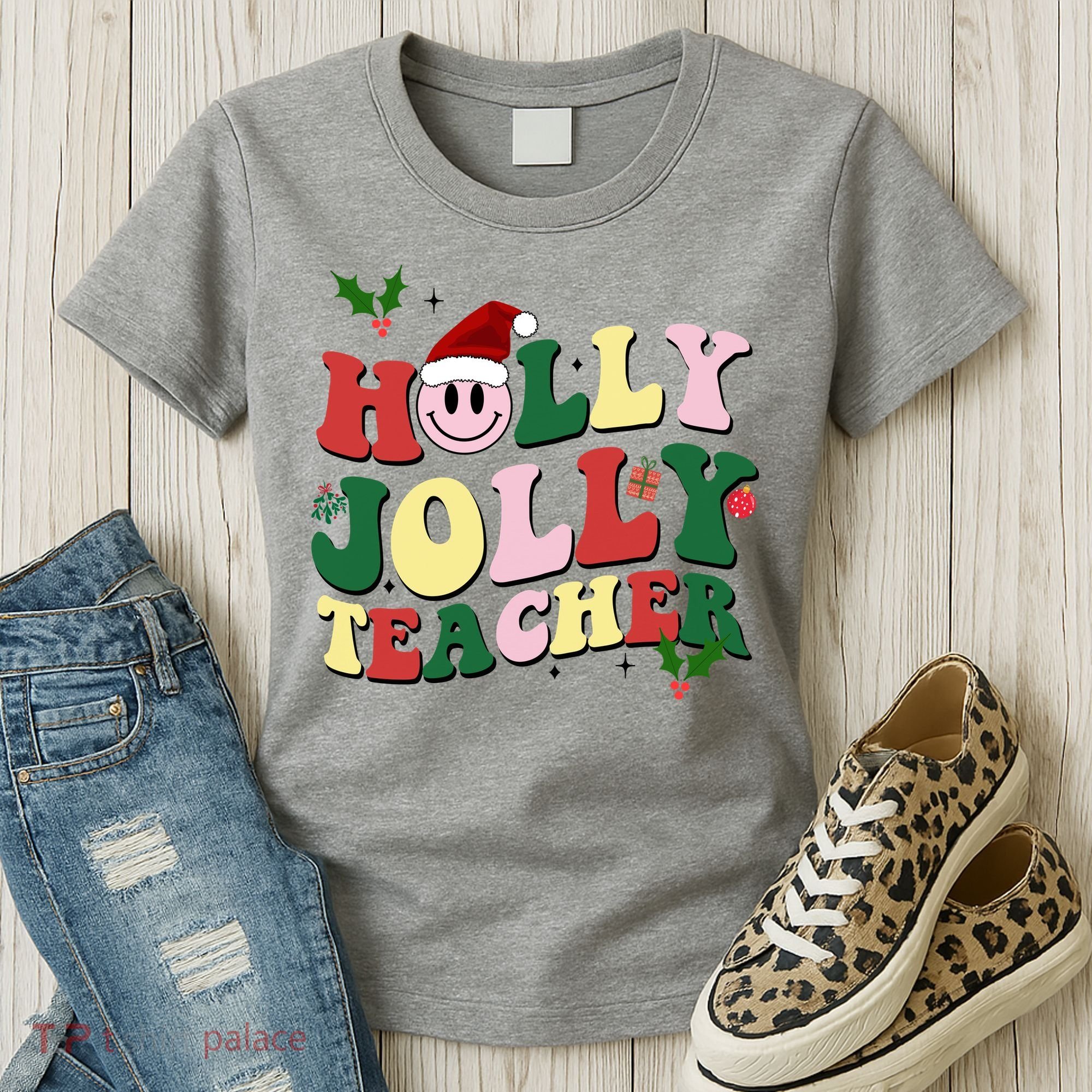 Holly Jolly Teacher Cute Christmas Gift Women's T-Shirt