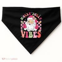 Holly Jolly Vibes Groovy Cute Santa Claus Christmas USA-Made Doggie Bandana thumb 0
