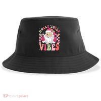 Holly Jolly Vibes Groovy Cute Santa Claus Christmas Sustainable Bucket Hat thumb 0