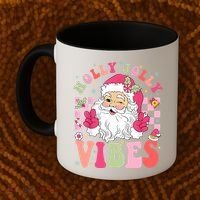 Holly Jolly Vibes Groovy Cute Santa Claus Christmas Coffee Mug thumb 2
