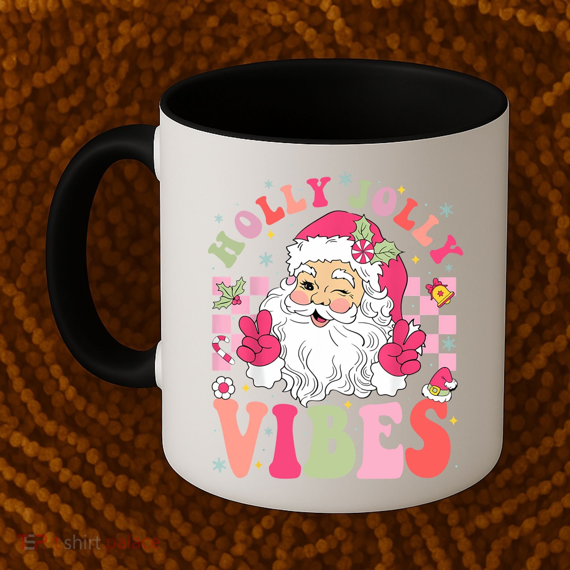 Holly Jolly Vibes Groovy Cute Santa Claus Christmas Coffee Mug