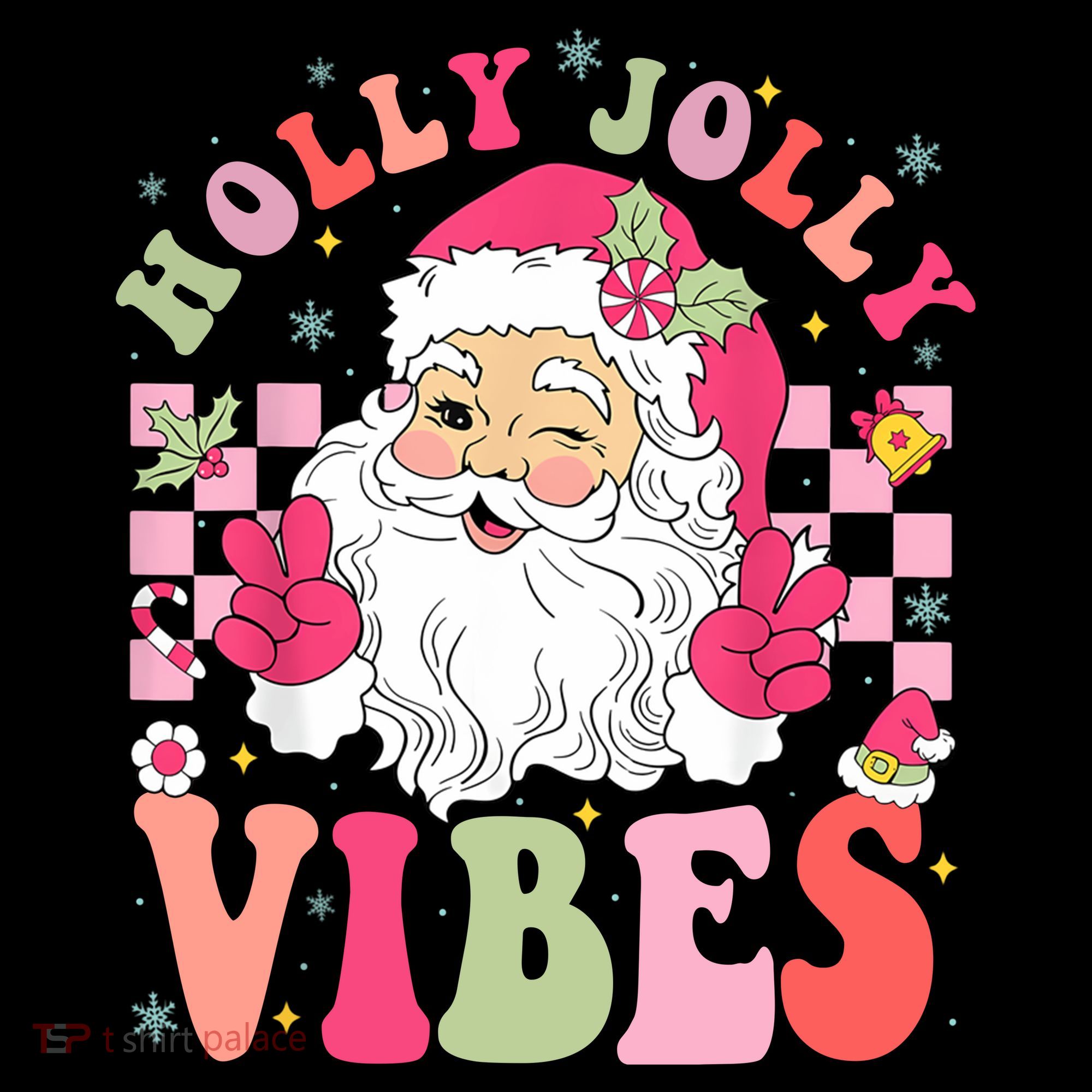 Holly Jolly Vibes Groovy Cute Santa Claus Christmas Coffee Mug