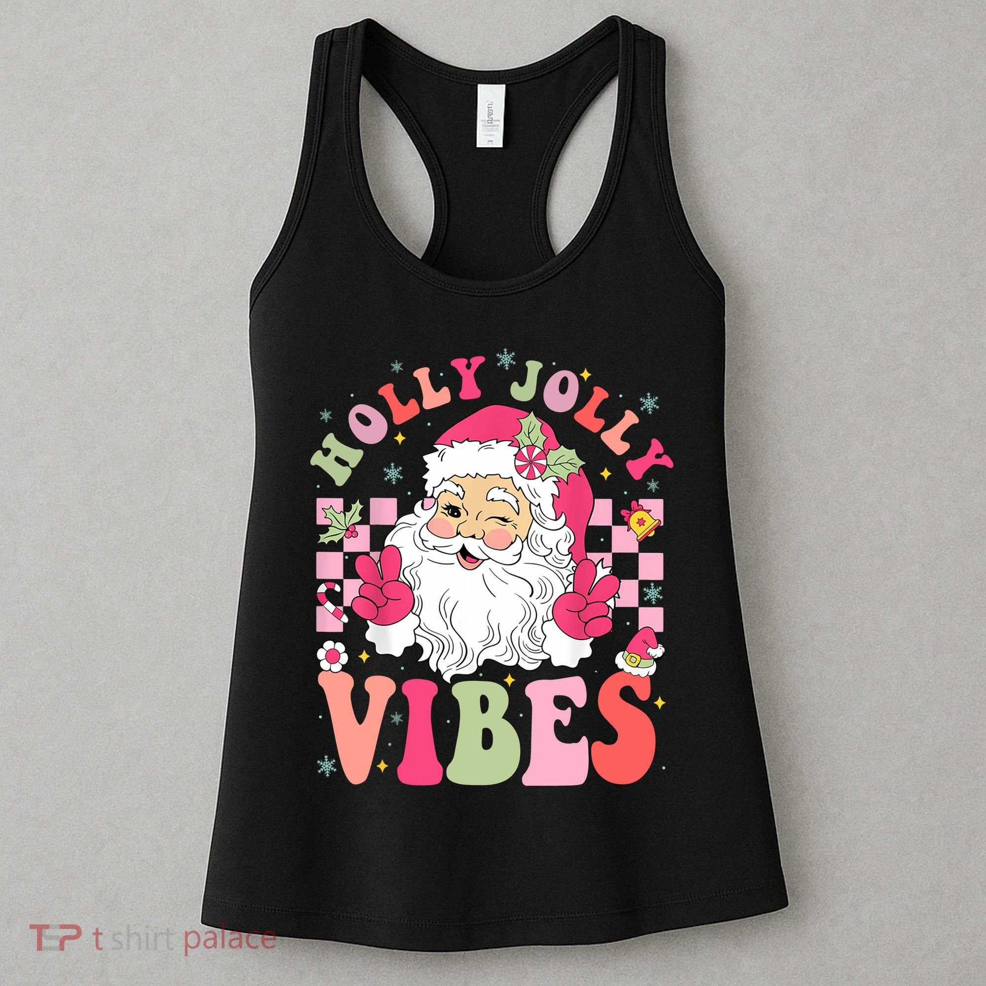 Holly Jolly Vibes Groovy Cute Santa Claus Christmas Women's Tank Top