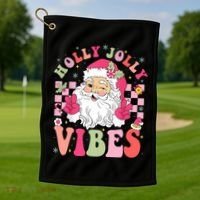 Holly Jolly Vibes Groovy Cute Santa Claus Christmas Golf Towel thumb 1
