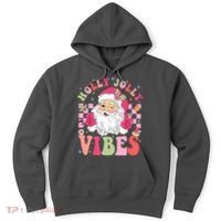 Holly Jolly Vibes Groovy Cute Santa Claus Christmas Hoodie thumb 0
