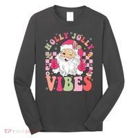 Holly Jolly Vibes Groovy Cute Santa Claus Christmas Long Sleeve Shirt thumb 0