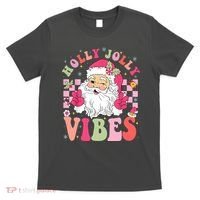 Holly Jolly Vibes Groovy Cute Santa Claus Christmas T-Shirt thumb 0