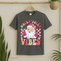 Holly Jolly Vibes Groovy Cute Santa Claus Christmas T-Shirt thumb 2