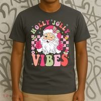 Holly Jolly Vibes Groovy Cute Santa Claus Christmas T-Shirt thumb 3