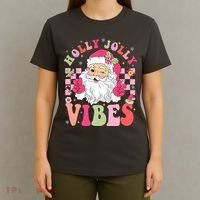 Holly Jolly Vibes Groovy Cute Santa Claus Christmas T-Shirt thumb 4