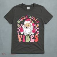 Holly Jolly Vibes Groovy Cute Santa Claus Christmas T-Shirt thumb 5
