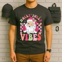 Holly Jolly Vibes Groovy Cute Santa Claus Christmas T-Shirt thumb 6