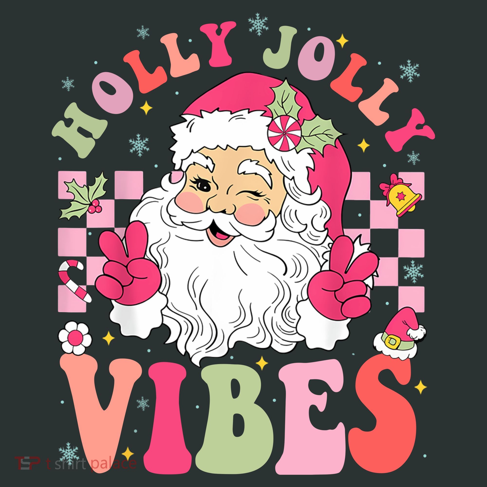 Holly Jolly Vibes Groovy Cute Santa Claus Christmas Pajama Set