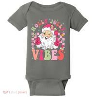 Holly Jolly Vibes Groovy Cute Santa Claus Christmas Baby Bodysuit thumb 0