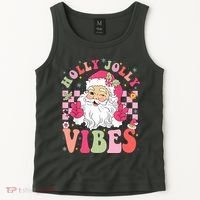 Holly Jolly Vibes Groovy Cute Santa Claus Christmas Tank Top thumb 2