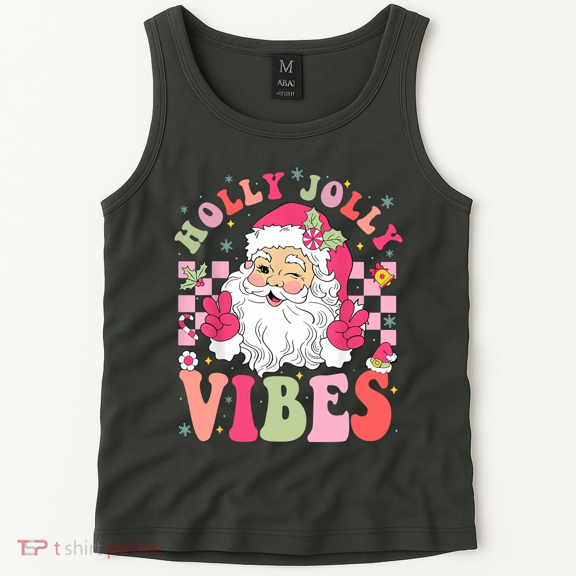Holly Jolly Vibes Groovy Cute Santa Claus Christmas Tank Top
