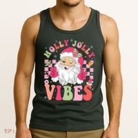 Holly Jolly Vibes Groovy Cute Santa Claus Christmas Tank Top thumb 3