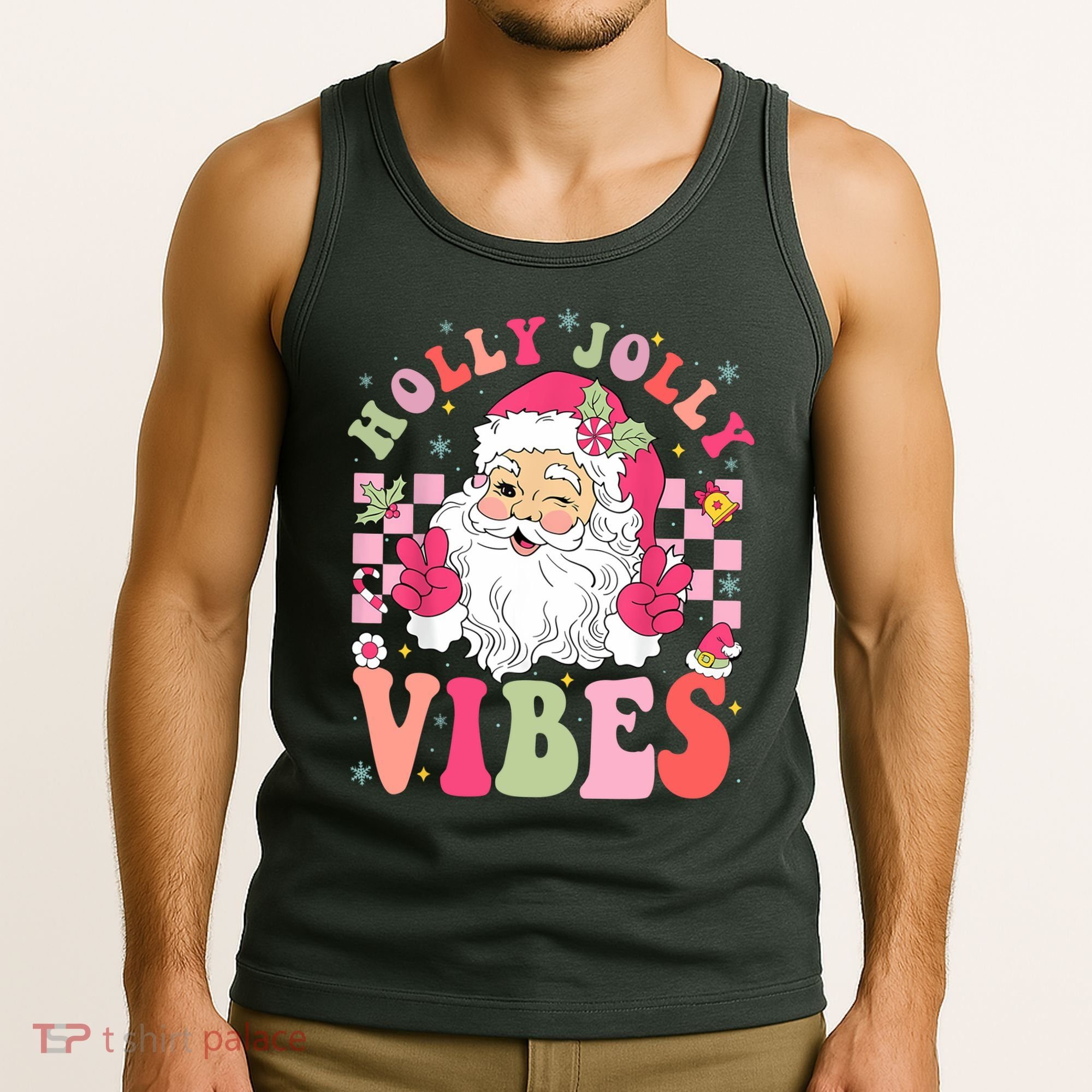 Holly Jolly Vibes Groovy Cute Santa Claus Christmas Tank Top
