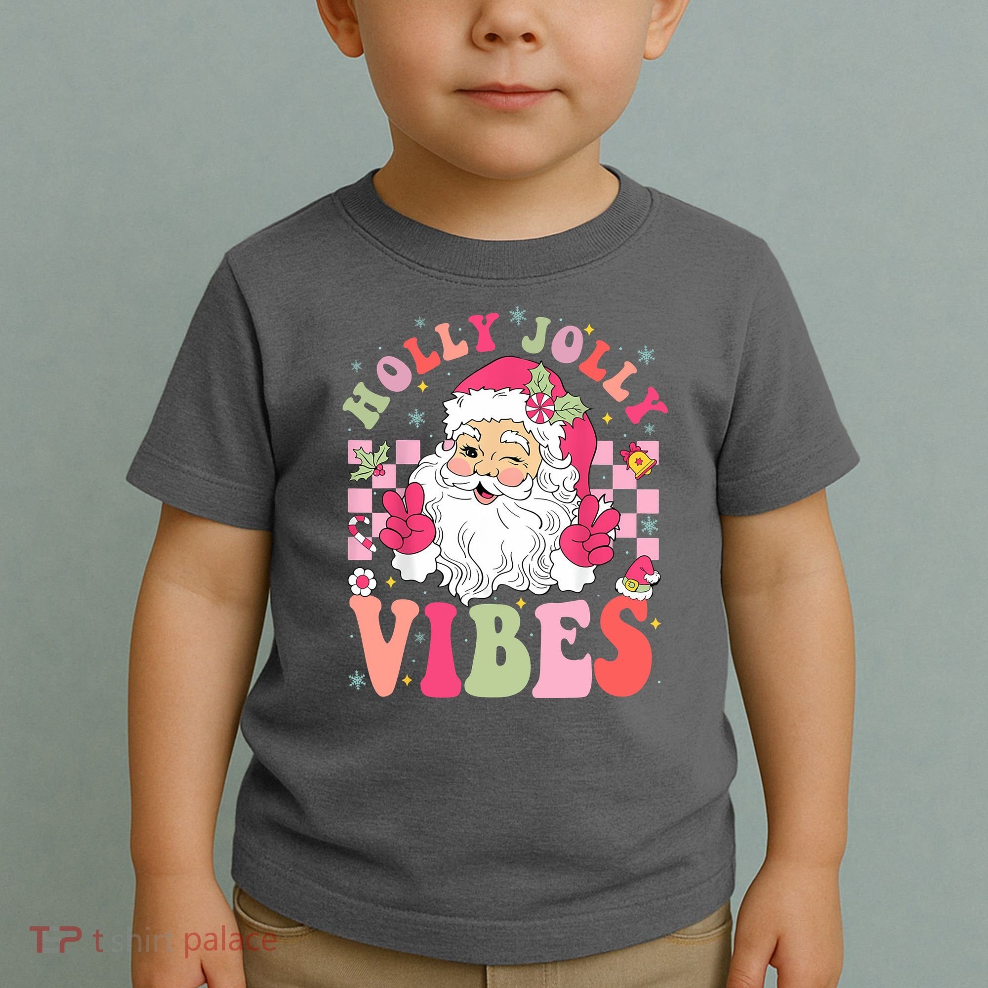 Holly Jolly Vibes Groovy Cute Santa Claus Christmas Toddler T-Shirt
