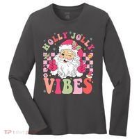 Holly Jolly Vibes Groovy Cute Santa Claus Christmas Women's Long Sleeve Shirt thumb 0