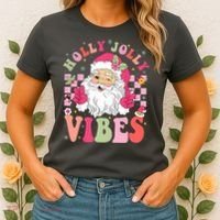 Holly Jolly Vibes Groovy Cute Santa Claus Christmas Women's T-Shirt thumb 2