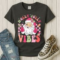 Holly Jolly Vibes Groovy Cute Santa Claus Christmas Women's T-Shirt thumb 3