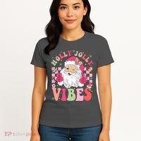 Holly Jolly Vibes Groovy Cute Santa Claus Christmas Women's T-Shirt thumb 4