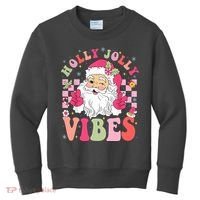 Holly Jolly Vibes Groovy Cute Santa Claus Christmas Kids Sweatshirt thumb 0