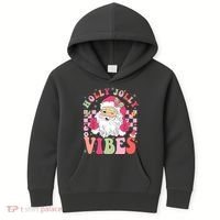 Holly Jolly Vibes Groovy Cute Santa Claus Christmas Kids Hoodie thumb 0