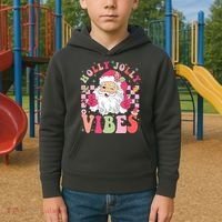 Holly Jolly Vibes Groovy Cute Santa Claus Christmas Kids Hoodie thumb 2