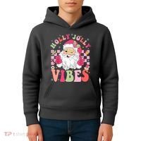 Holly Jolly Vibes Groovy Cute Santa Claus Christmas Kids Hoodie thumb 4