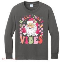 Holly Jolly Vibes Groovy Cute Santa Claus Christmas Kids Long Sleeve Shirt thumb 0