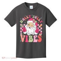 Holly Jolly Vibes Groovy Cute Santa Claus Christmas Kids T-Shirt thumb 0
