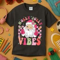 Holly Jolly Vibes Groovy Cute Santa Claus Christmas Kids T-Shirt thumb 3