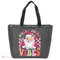 Holly Jolly Vibes Groovy Cute Santa Claus Christmas Tote Bag thumb 0
