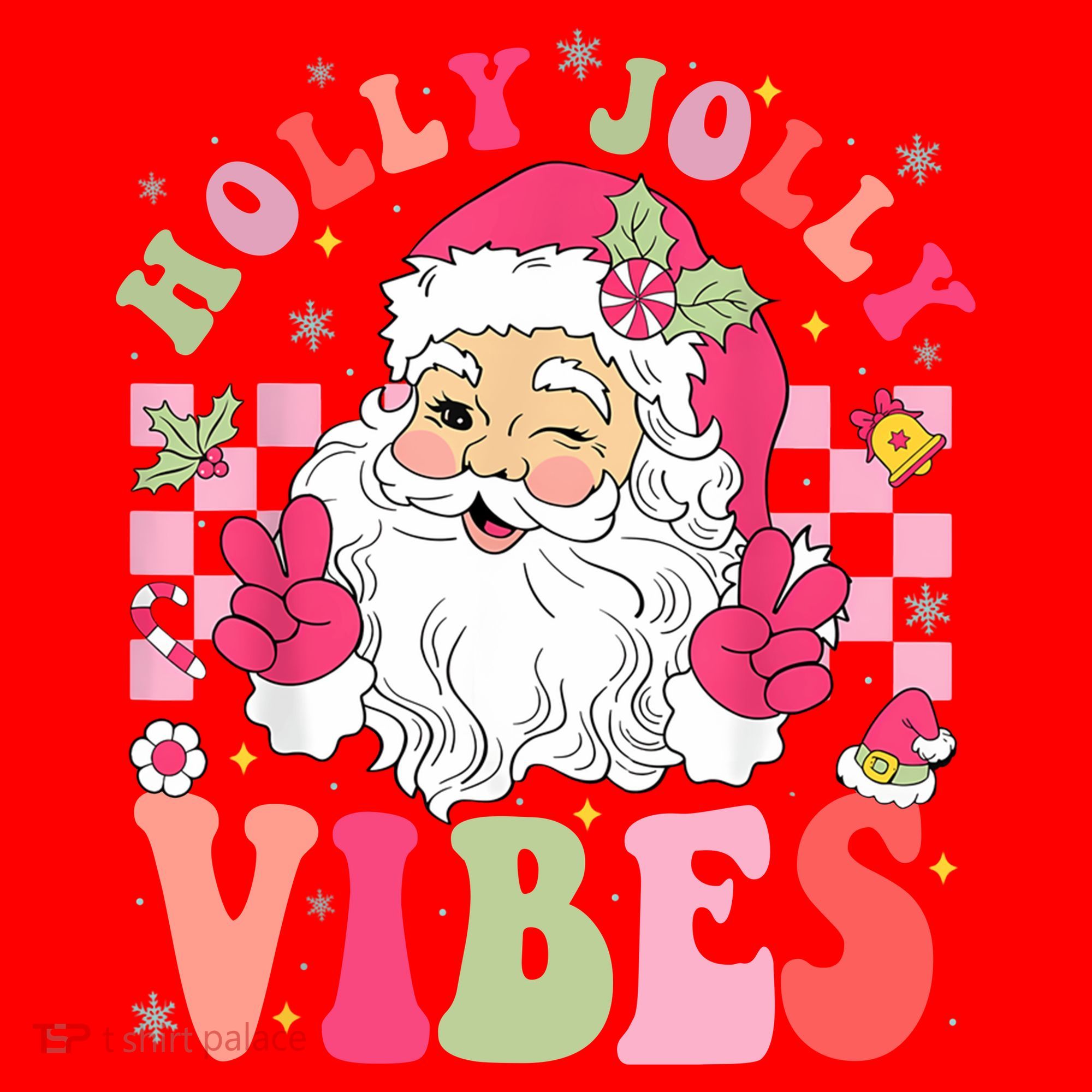 Holly Jolly Vibes Groovy Cute Santa Claus Christmas Santa Hat