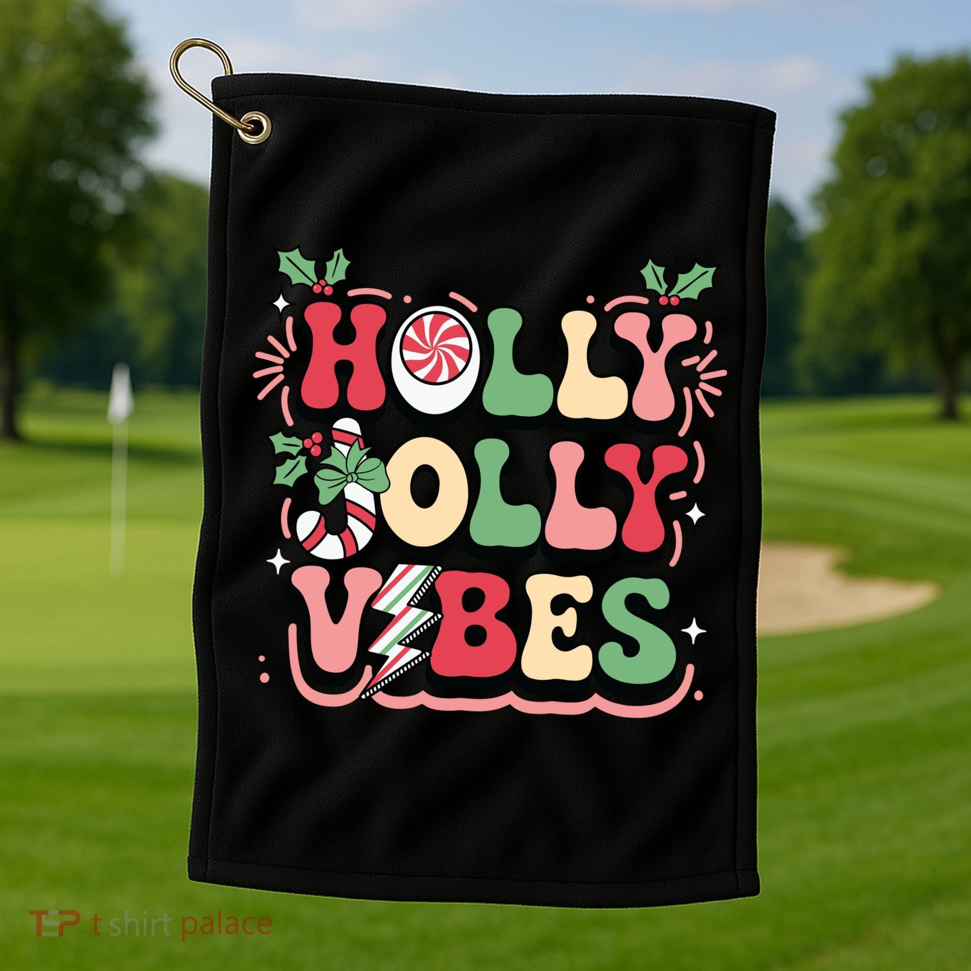 Holly Jolly Vibes Christmas Golf Towel