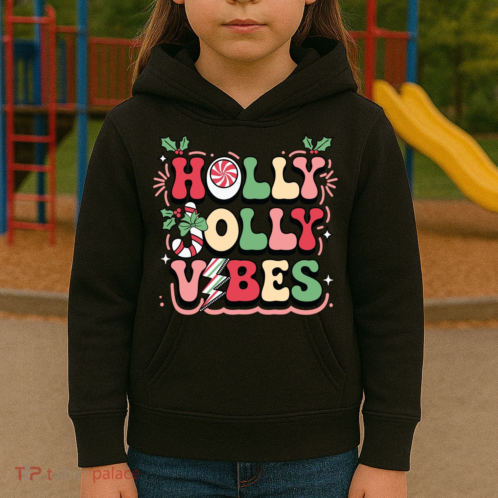 Holly Jolly Vibes Christmas Kids Hoodie