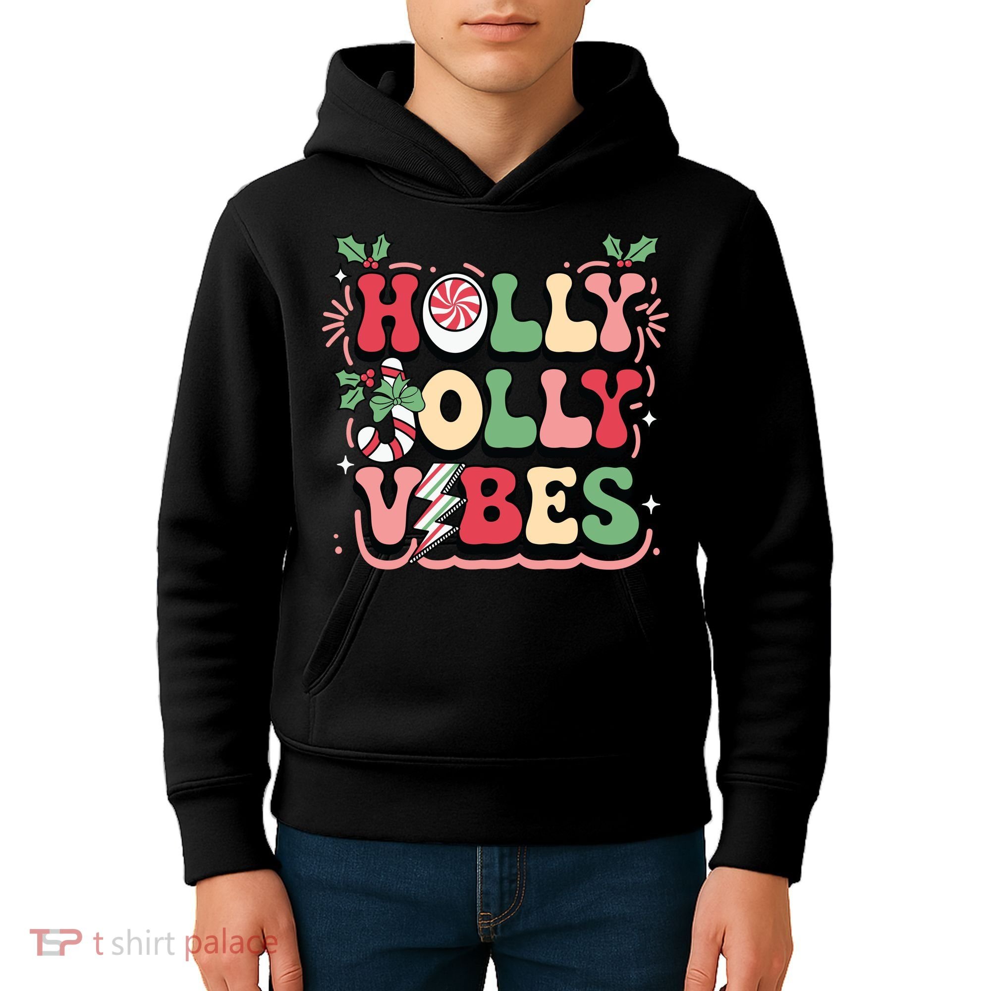 Holly Jolly Vibes Christmas Kids Hoodie