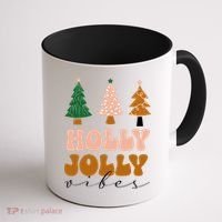 Holly Jolly Vibes Retro Groovy Coffee Mug thumb 1