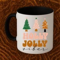 Holly Jolly Vibes Retro Groovy Coffee Mug thumb 2